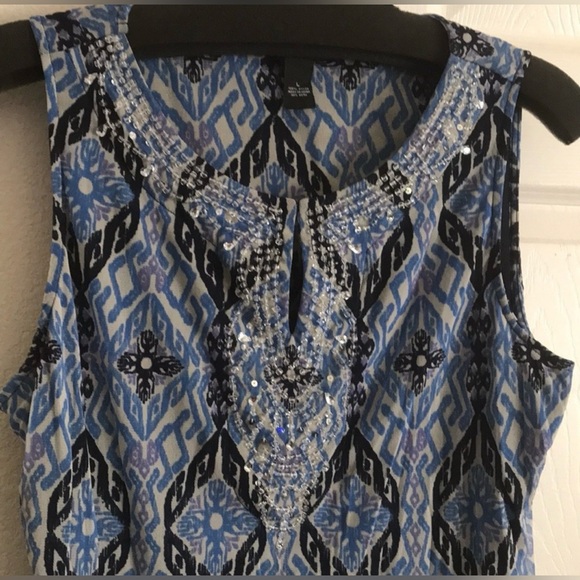 INC Blouse, EUC, Blue, Size L, Beads & Keyhole Neckline - Picture 2 of 13